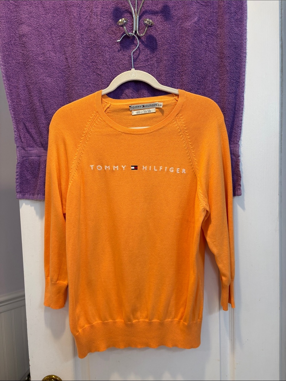 Tommy Hilfiger Bright Orange Crewneck Logo Sweater - Women's